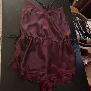 Victoria's Secret Deep Burgundy Satin Lace Romper brand new no tags no refunds